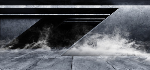 Smoke Fog Grunge Concrete Sci Fi Elegant Modern Futuristic Spaceship Underground Tunnel Hall Gallery Room Empty Space Tiled Floor Reflections Abstract Background Alien 3D Rendering