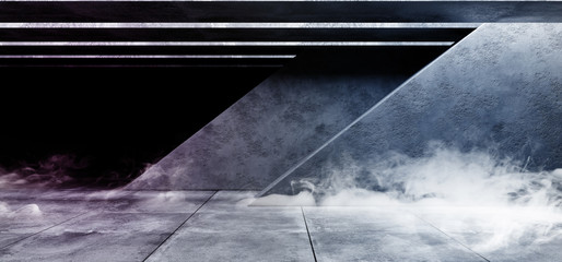 Smoke Fog Blue Purple Grunge Concrete Sci Fi Elegant Modern Futuristic Spaceship Underground Tunnel...