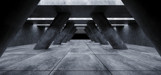 Triangle Columns Grunge Concrete Sci Fi Elegant Modern Futuristic Spaceship Underground Tunnel Hall Gallery Room Empty Space Tiled Floor Reflections Abstract Background Alien 3D Rendering