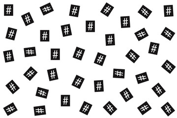 Sign hashtag on  black square. Black and white pattern.