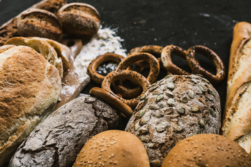 Many mixed breads and handmade bagels