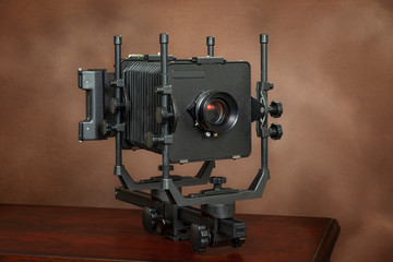 4x5 View Camera On Brown With Copy Space