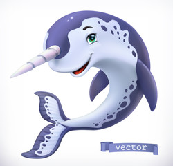 Narwhal cartoon character. Funny animal, 3d vector icon © Natis