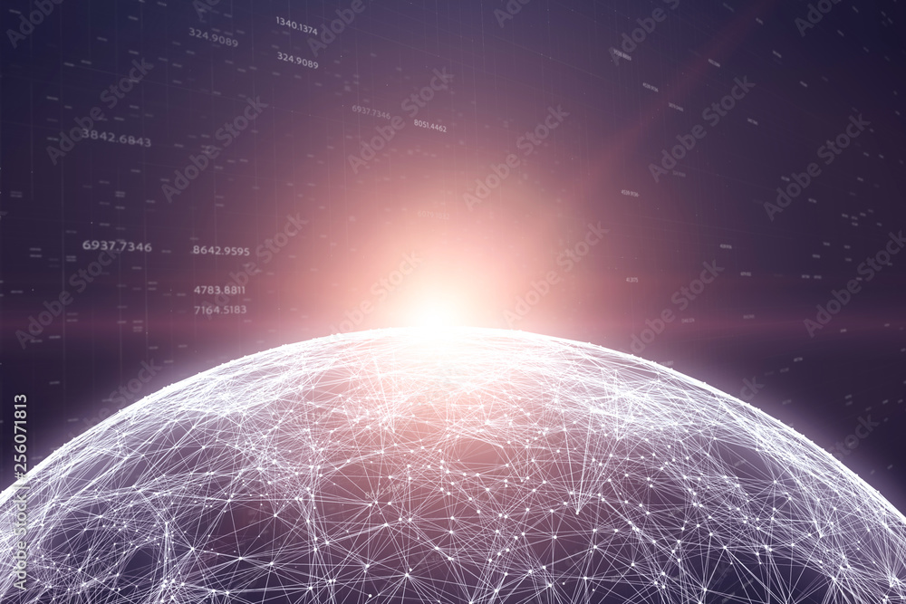 Poster futuristic shiny cyberspace network globe with numbers