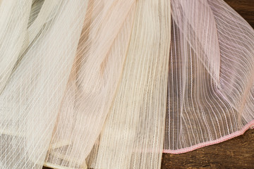 Colorful curtain fabric samples. Multiple color fabric texture samples selection fabrics for interior decoration. Curtains, tulle and furniture upholstery