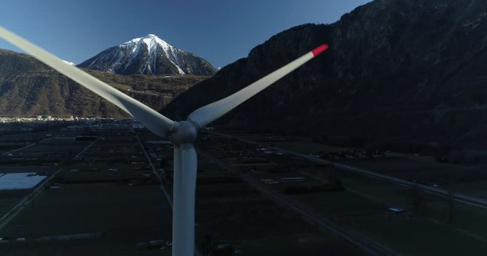Martigny windmill and mountains - Aerial 4K
