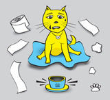naughty cat vector illustration, cat play toilet paper, pet animal bowls without food, Cat cartoon Mascot