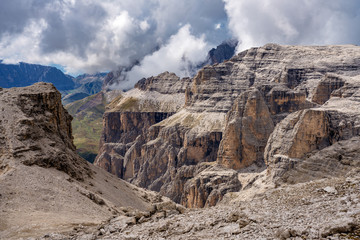 The Sass Pordoi is a relief of the Dolomites, in the Sella group, Italy