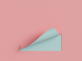 3d render, pink blue note paper, curled corner, page curl. Abstract creative background, modern mock up. Design element for advertising and promotional message.