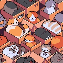 Cotton fabric Seamless cat pattern. Cartoon animals background. Ideal for fabric, wallpaper, wrapping paper, textile, t-shirt print.