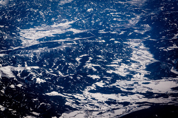 Aerial view of the Tyrol Alps in Austria in snow