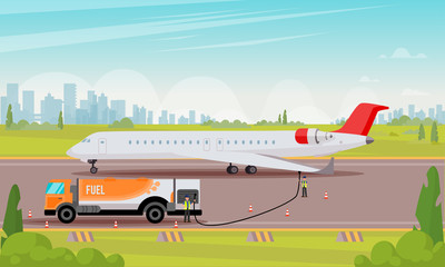 Obraz na płótnie Canvas Refueling Passenger Aircraft Flat Illustration.