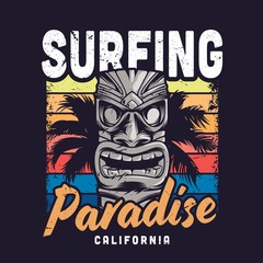 Vintage colorful surfing paradise template