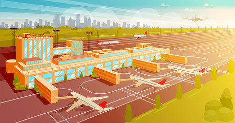 Top View Airport and Runway Flat Illustration.