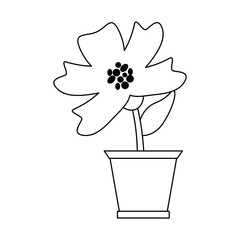 Flower in pot gardening cartoon black and white