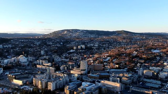Aerial crane time lapse shot of Skoyen urban area in Oslo, Norway in March 2019
