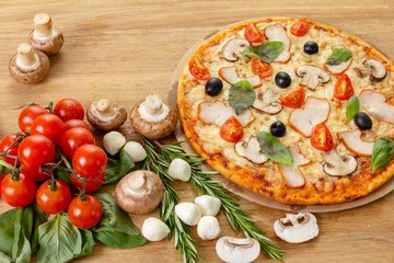 Italian pizza with cheese slice, baked food,  homemade.