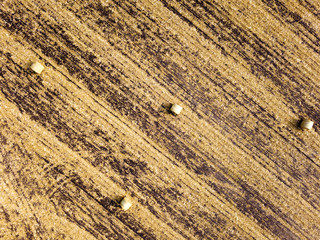 straw bale top view on field, agricultural landscape, texture for design and background
