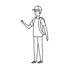 young man with travelbag avatar character