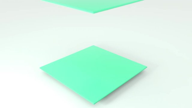 Set of different color plane flaying and rotating geometric shapes object. 4k seamless loop animation footage.