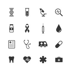 Healthcare and medical icons set. Vector illustration icons health, cross, dna, tablet. Collection modern icons infographic and medicine.