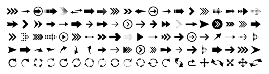 Fotobehang Arrows set of 100 black icons. Arrow icon. Arrow vector collection. Arrow. Cursor. Modern simple arrows. Vector illustration. © iiierlok_xolms