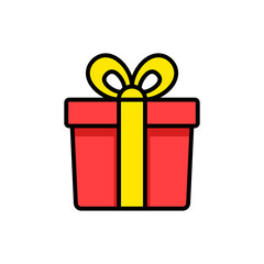 Set of gift box with ribbon. Box line icons. Surprising gift box. Vector illustration.