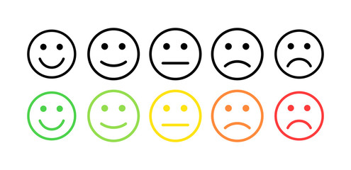 Feedback vector concept. Rank, level of satisfaction rating. Excellent, good, normal, bad awful. Feedback in form of emotions, smileys, emoji. User experience Review of consumer. - obrazy, fototapety, plakaty