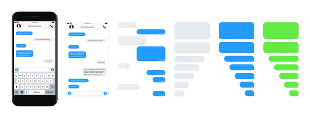 SmartPhone chatting sms template bubbles. SMS chat composer. Place your own text to the message. Phone chatting sms template bubbles. Vector illustration. - obrazy, fototapety, plakaty