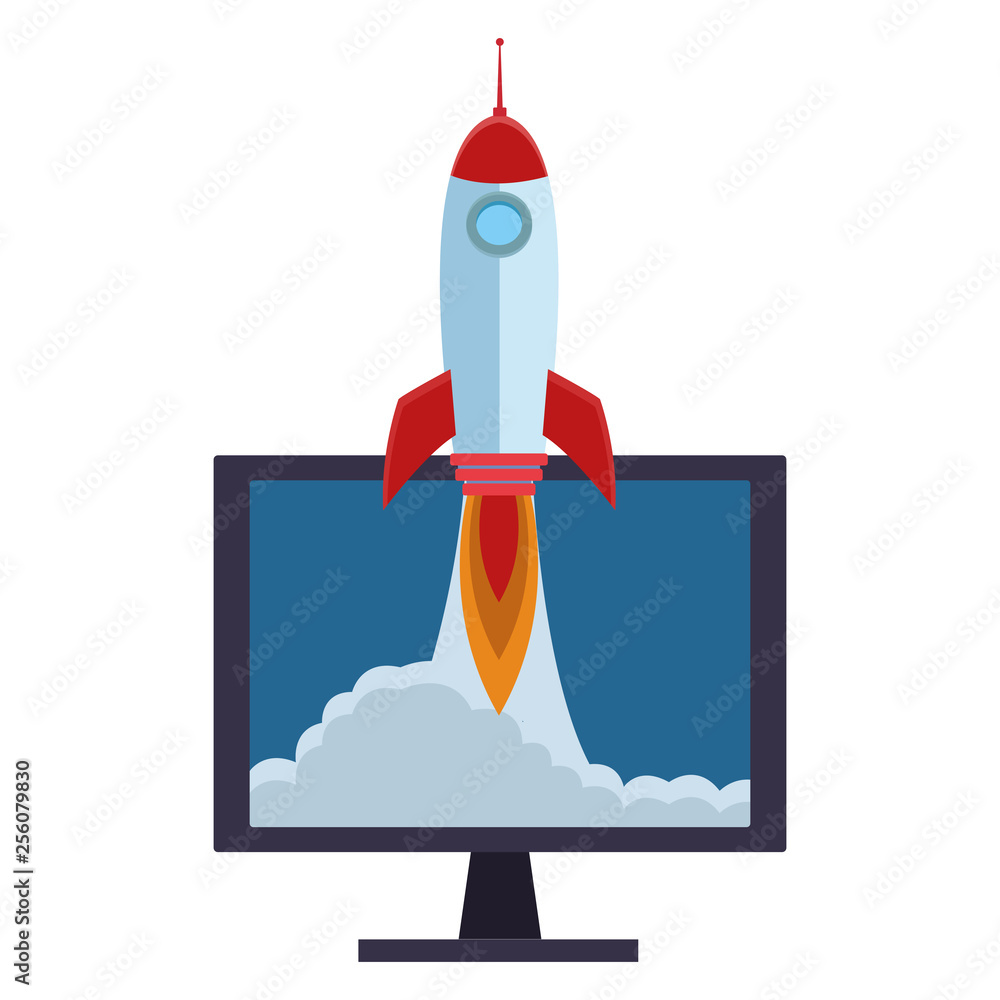 Poster rocket taking off cartoon