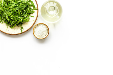 green salads for diet food on white background top view mockup