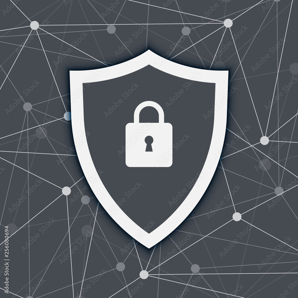 Poster computer data security access concept. protect sensitive data. internet security. flat design, vecto
