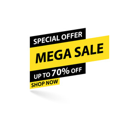 Sale tag. Special offer, big sale, discount, best price, mega sale banner. Shop or online shopping. Sticker, badge, coupon, store. Vector Illustration.