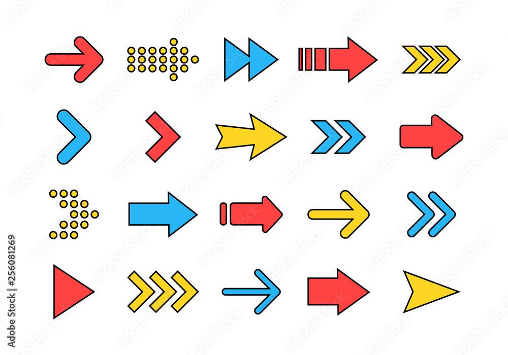 Poster arrows big colored set icons. arrow icon. arrow vector collection. arrow. cursor. modern simple arro