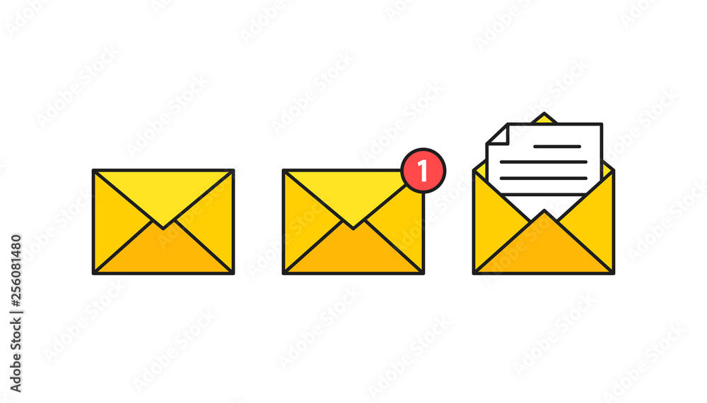Poster set of envelopes icons with a picture of a closed letter. paper document enclosed in an envelope. de