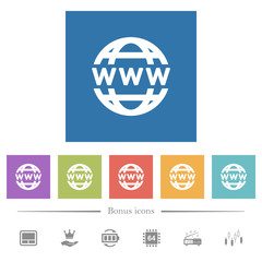 WWW globe flat white icons in square backgrounds