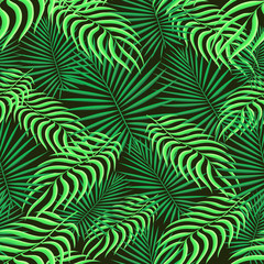 Naklejka na ściany i meble Tropical pattern seamless background. Palm leaves, modern seamless summer tropic art. Colorful trendy natural botanic print for decoration fabric,fashion textile. Palm tree leaf.Vector tropics botany.