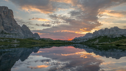 Light and sky reflected in mountain lake