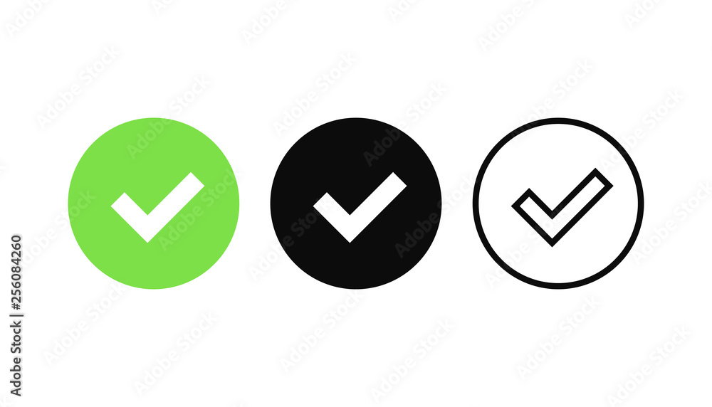 Poster approved icons set. profile verification. accept badge. quality icon. check mark. sticker with tick.