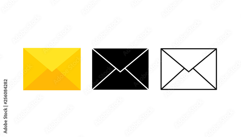 Poster set of envelopes icons with a picture of a closed letter. paper document enclosed in an envelope. de