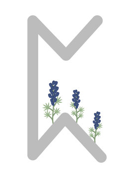 Fleece Scandinavia. Vector illustration of the runes Perth. The symbol of the letter Futhark. Spiritual esoteric. Fleece with leaves and flowers