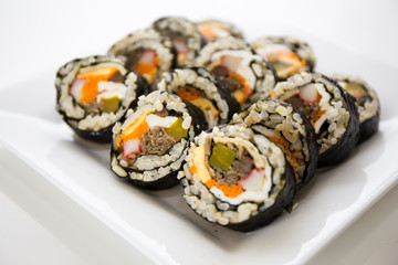 Kimbap filled with vegetables, egg and eanchovy