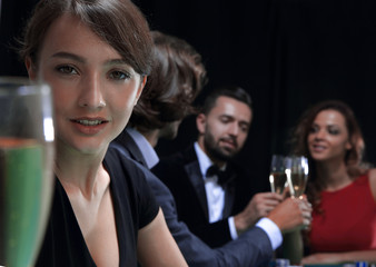 young beautiful woman playing in casino