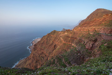 Fototapeta na wymiar Scenic volcanic coastline landscape, Cliffs in Tamadaba natural park, Grand Canary island, Spain .