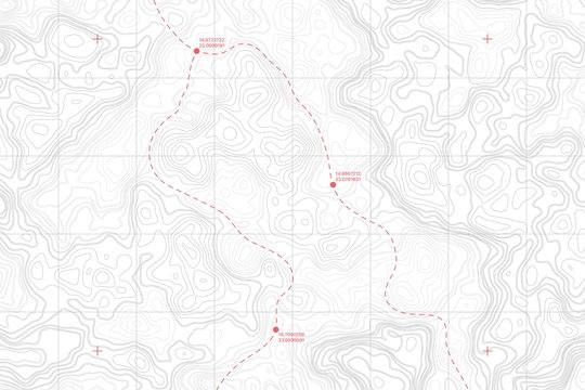 Lie Of The Ground Vector Topographic Detailed Map With Route And Coordinates Abstract Background. Topographic Cartography. Topographic Map. Topographic Relief. Topography Map. Topography Relief 