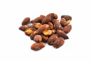 Almonds nut seeds bake salt isolated on white background