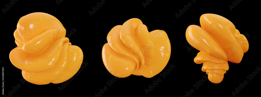 Aufkleber 3d abstract yellow shapes. creative shiny rendering isolated on black background. set of different d