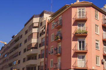 Facade. Facade of a building in the city of Malaga. Costa del Sol, Andalusia, Spain. Picture taken – 15 March 2019.