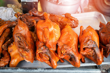 Chicken and duck stewed braised / Asian style steamed chicken for sale on street food in thailand