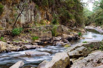 Ovens River flowing near Bright in the alpine high country region in Victoria Australia